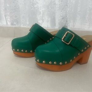 YDN Green Mules with Gold Studs